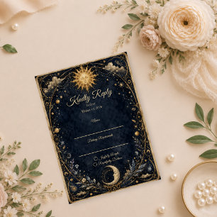 Celestial Vintage Sun Moon Wedding RSVP Card