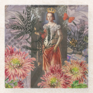 Celestial Virgo Goddess Collage: Vintage Celestial Glass Coaster