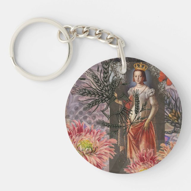 Celestial Virgo Goddess Collage: Vintage Celestial Key Ring (Front)