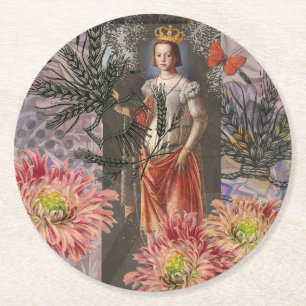 Celestial Virgo Goddess Collage: Vintage Celestial Round Paper Coaster