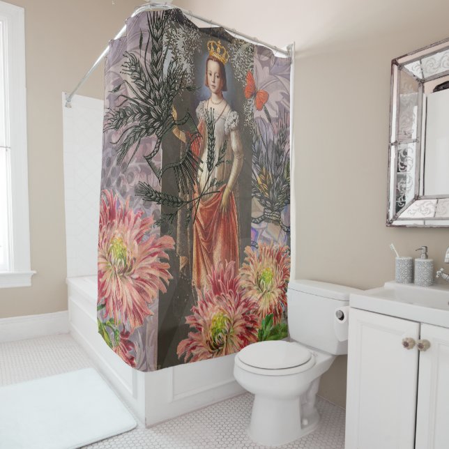 Celestial Virgo Goddess Collage: Vintage Celestial Shower Curtain (In Situ)