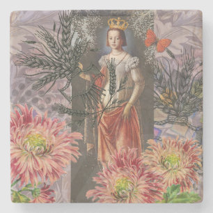 Celestial Virgo Goddess Collage: Vintage Celestial Stone Coaster