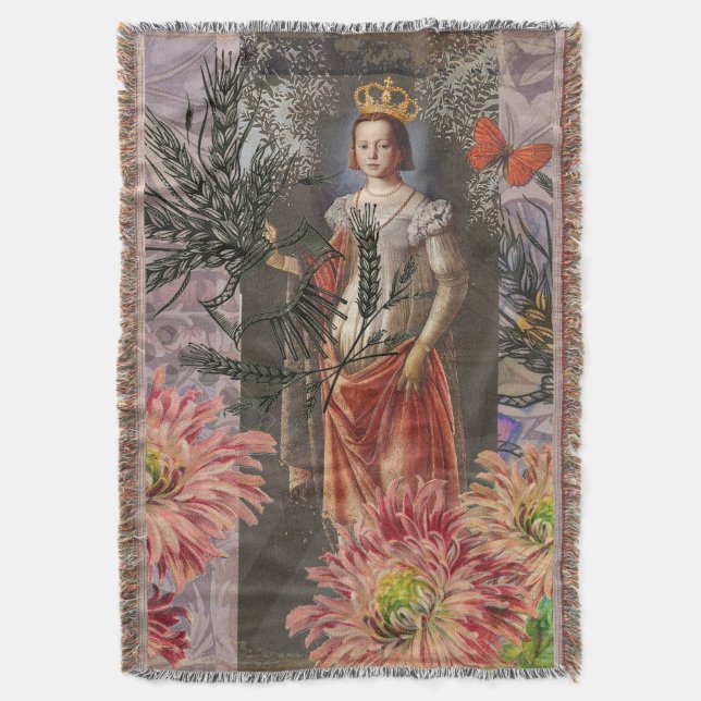 Celestial Virgo Goddess Collage: Vintage Celestial Throw Blanket (Front Vertical)