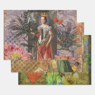 Celestial Virgo Goddess Collage: Vintage Celestial Wrapping Paper Sheet