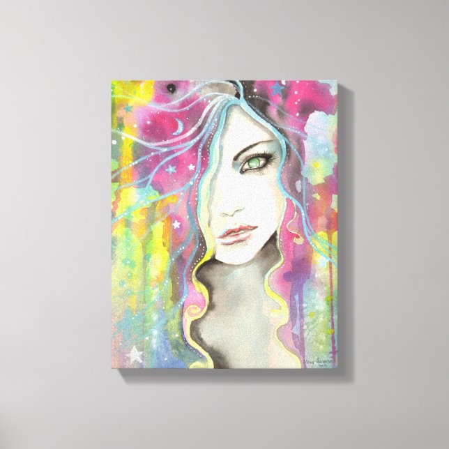 Celestial Vision Girl in the Stars Pop Fantasy Art Canvas Print (Front)