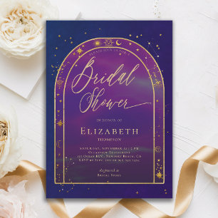 Celestial Water Starry Zodiac Purple Bridal Shower Invitation