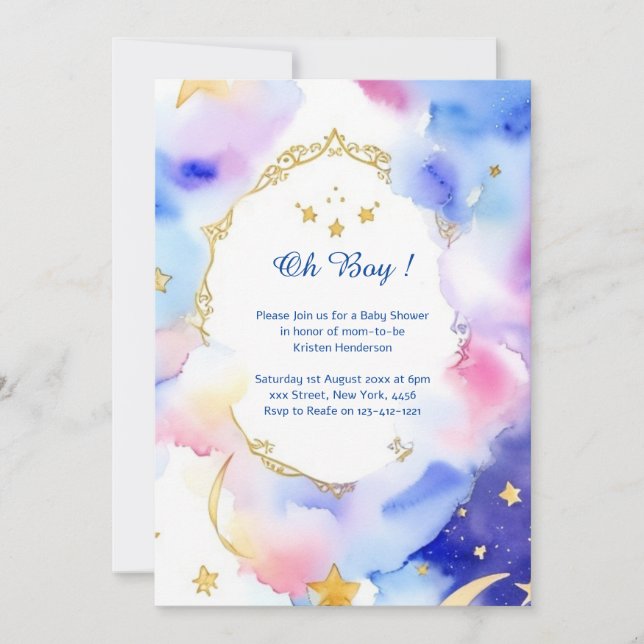 Celestial Watercolor Baby Shower Invitation (Front)