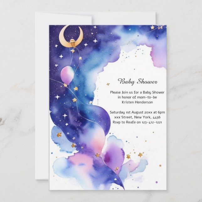 Celestial Watercolor Baby Shower Invitation (Front)