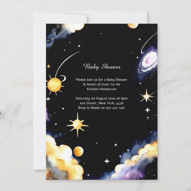 Celestial Watercolor Baby Shower Invitation (Front)