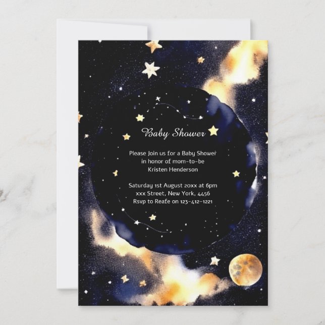 Celestial Watercolor Baby Shower Invitation (Front)