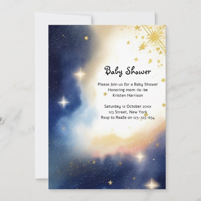 Celestial Watercolor Baby Shower Invitation (Front)
