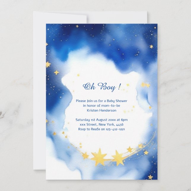 Celestial Watercolor Baby Shower Invitation (Front)