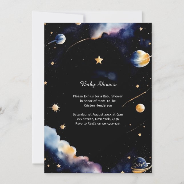 Celestial Watercolor Baby Shower Invitation (Front)