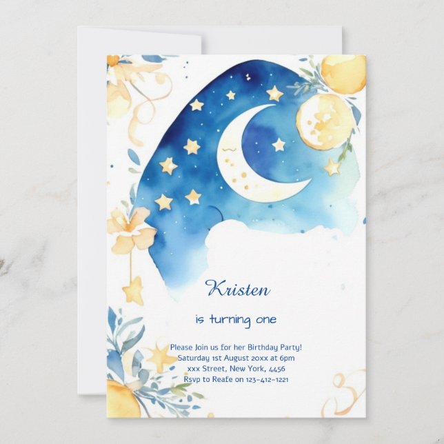 Celestial Watercolor Birthday Invitation (Front)