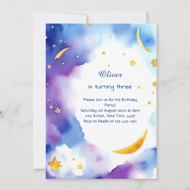 Celestial Watercolor Birthday Invitation (Front)