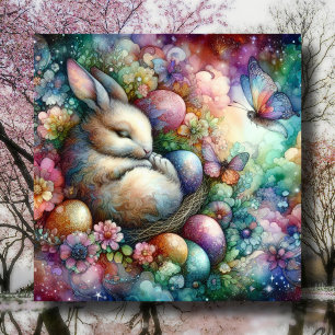 Celestial Watercolor Bunny Easter Egg Christian  Holiday Card
