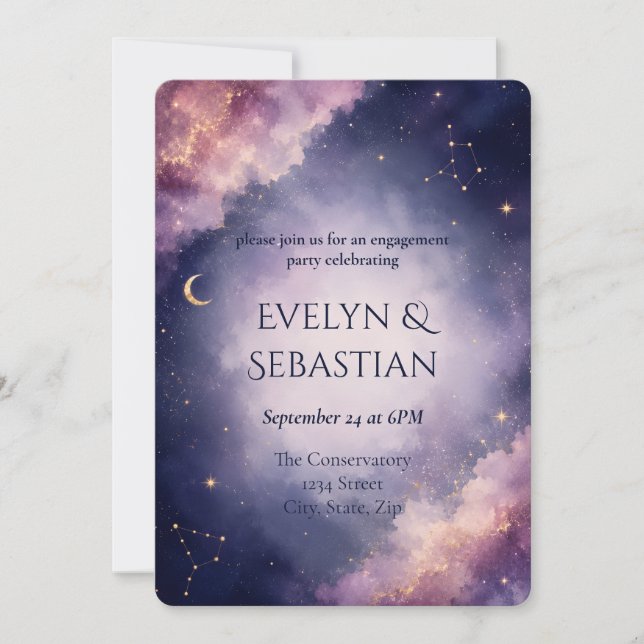 Celestial Watercolor Engagement Party Invitation (Front)