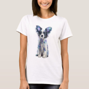 Celestial Watercolor Galaxy Papillon Dog Women T-Shirt