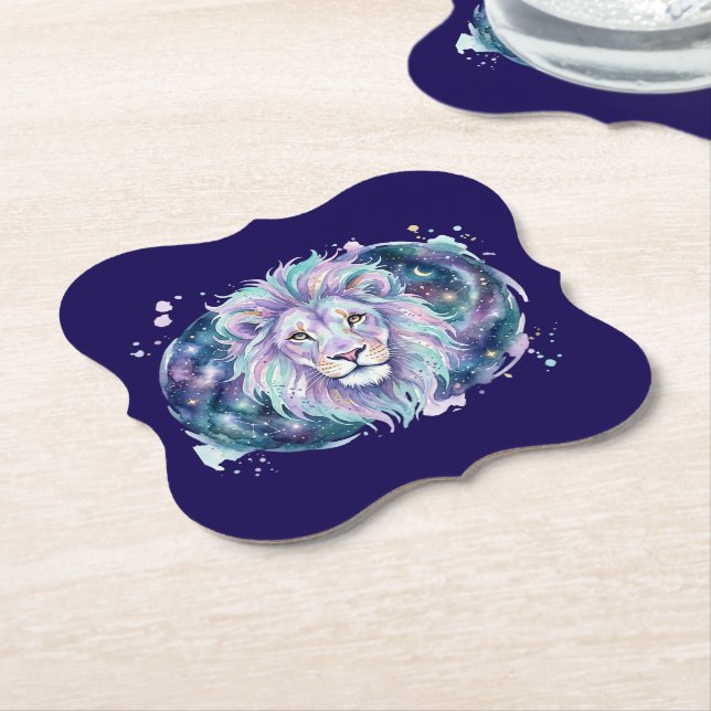Celestial Watercolor Lion Galaxy Coaster (Angled)