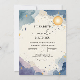 Celestial Watercolor Sky Wedding Invitation