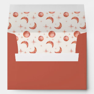 Celestial Watercolor Terracotta Moon and Stars Envelope