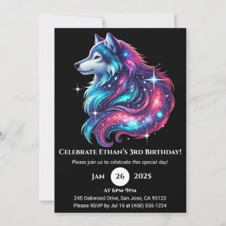 Celestial Wave Wolf Birthday Invitation