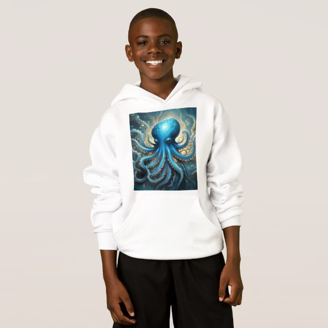 Celestial Waves: The Blue Octopus Fractal Art (Front Full)