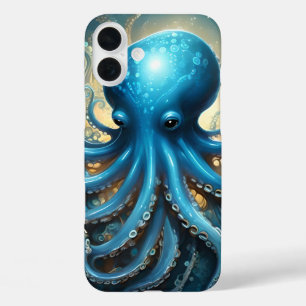 Celestial Waves: The Blue Octopus Fractal Art iPhone 16 Plus Case