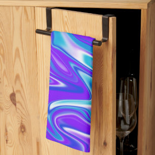 Celestial Waves: The Blue White and Purple Marble Tea Towel