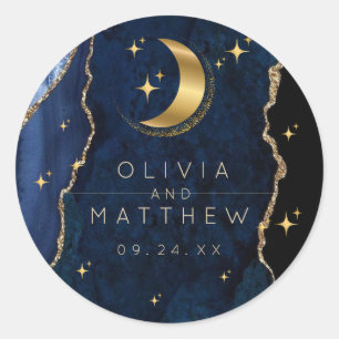 Celestial Wedding Blue and Gold Wedding Classic Round Sticker