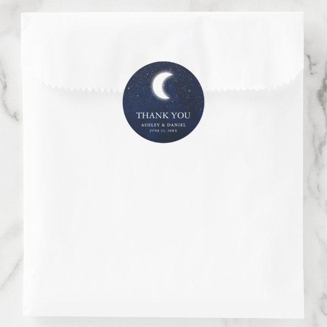 Celestial Wedding Blue Sky Moon Stars Thank You Classic Round Sticker (Bag)