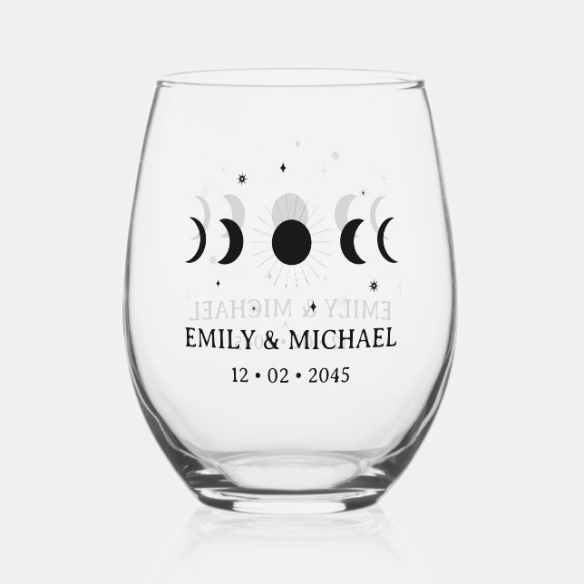 Celestial Wedding Favour Stemless Wine Glass (Front)