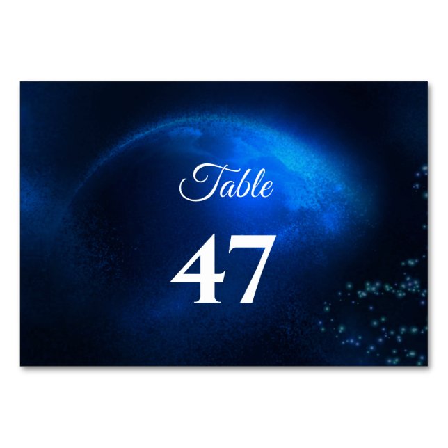 Celestial wedding Full Blue Moon & Stars Midnight Table Number (Front)