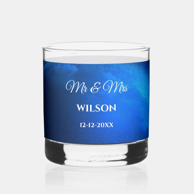 Celestial wedding Full Blue Moon & Stars Midnight Whiskey Glass (Left)
