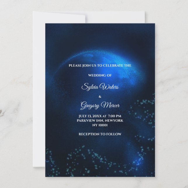 Celestial wedding Full Moon & Stars Midnight blue  Invitation (Front)