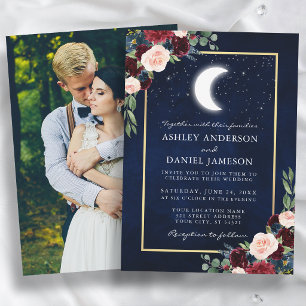 Celestial Wedding Gold Moon Stars Photo Invitation