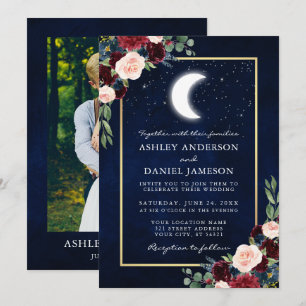 Celestial Wedding Gold Photo Moon Stars Invitation