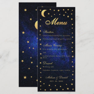 Celestial Wedding Menu - Elegant Blue Gold Stars