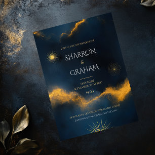 Celestial Wedding -  Midnight Blue Starry Night Invitation