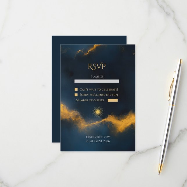 Celestial Wedding -  Midnight Blue Starry Night RSVP Card (Front/Back In Situ)