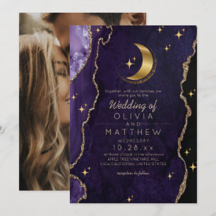 Celestial Wedding Midnight Purple Stars & Moon Invitation
