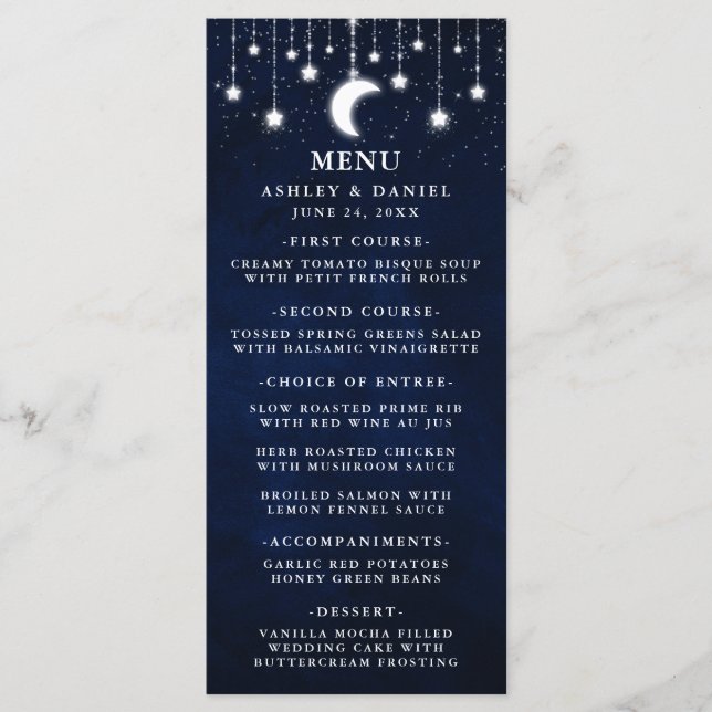 Celestial Wedding Moon Stars Lights Menu (Front)