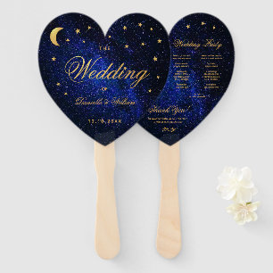 Celestial Wedding Program Gold Stars Moon Elegant Hand Fan