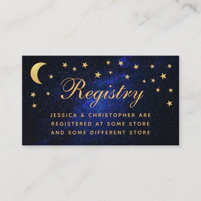 Celestial Wedding Registry Gold Stars Moon Script Enclosure Card (Front)