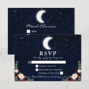 Celestial Wedding Sky Moon Stars Floral Meal Back RSVP Card