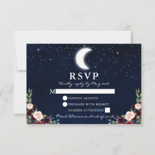 Celestial Wedding Sky Moon Stars Floral Meal Back RSVP Card