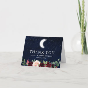 Celestial Wedding Sky Moon Stars Floral Note Thank You Card