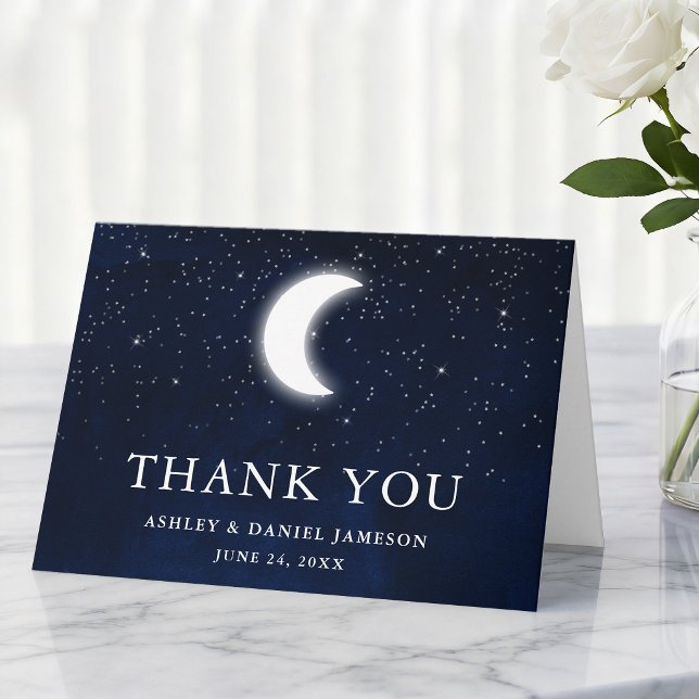 Celestial Wedding Sky Moon Stars Fold Thank You Card (Customize to add text to inside of card.)