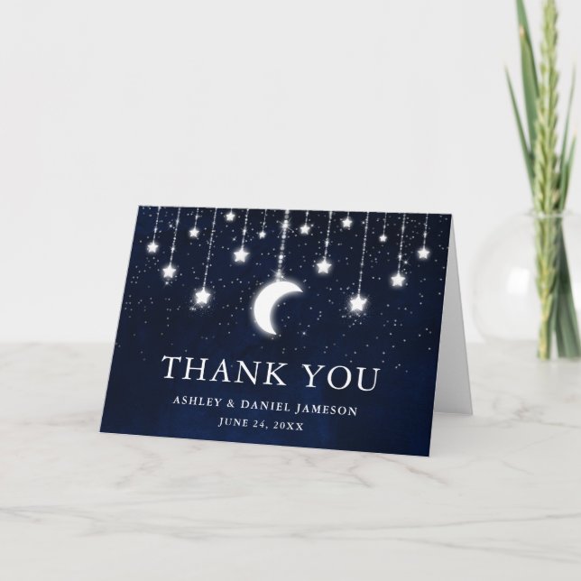 Celestial Wedding Sky Moon Stars Lights Fold Thank You Card (Front)