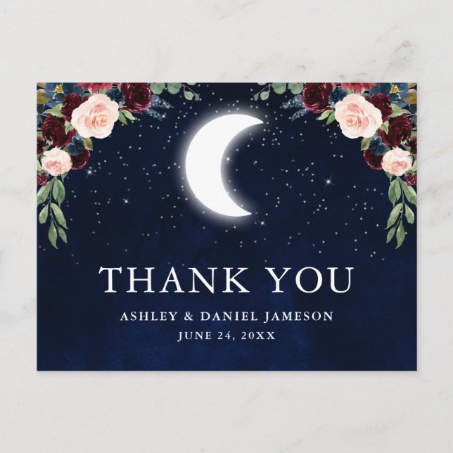 Celestial Wedding Sky Moon Stars Thank You Postcard (Front)